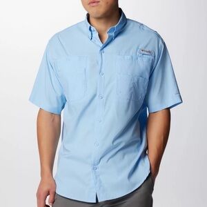 Columbia Men’s PFG Tamiami II Shirt Light Blue “Sail” Short Sleeve Size L  EUC